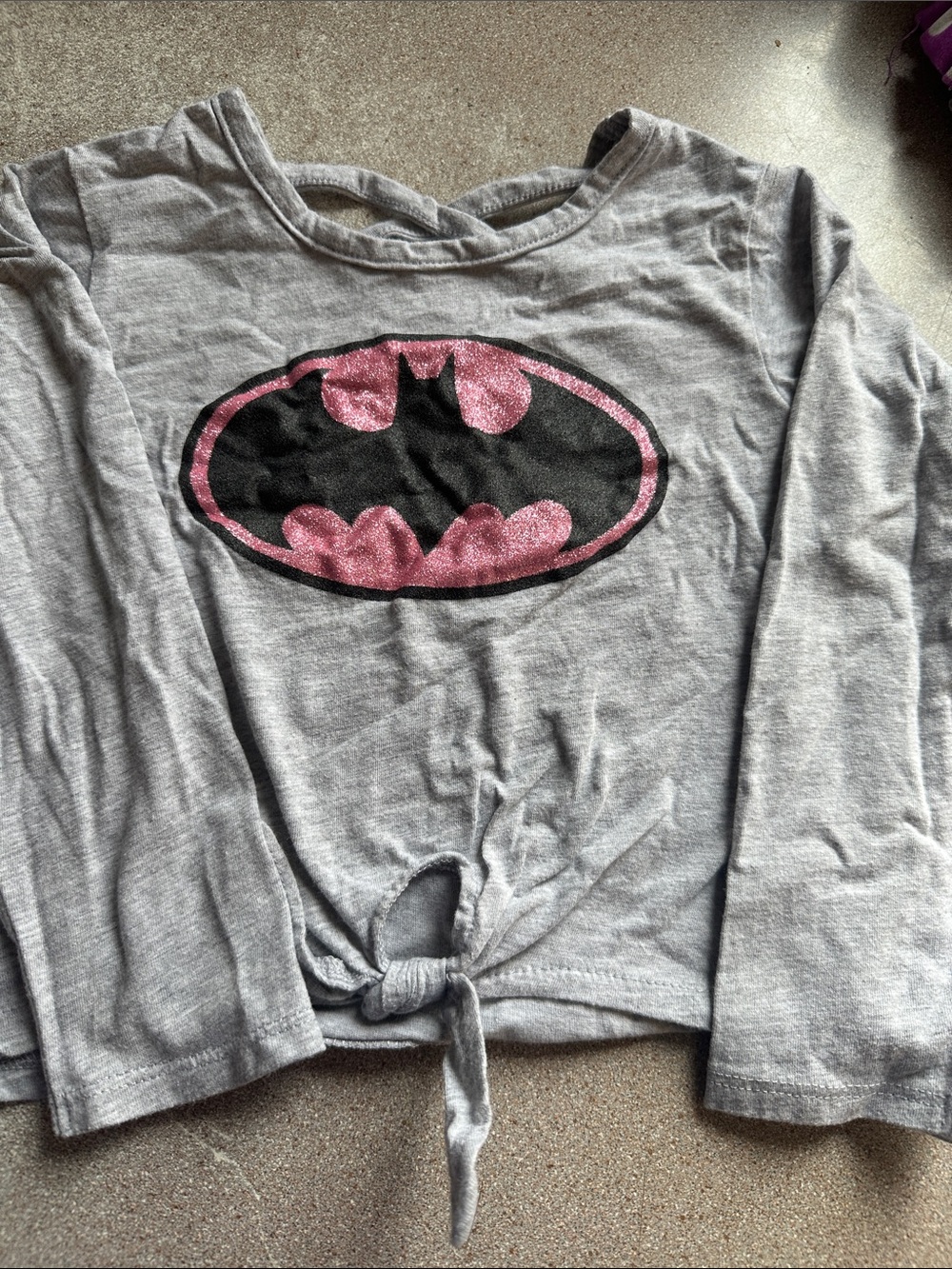 Batman Girls Gray Top with Black and Pink Logo